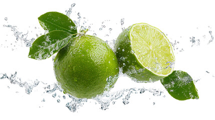 Bright green lemon on white background PNG image 