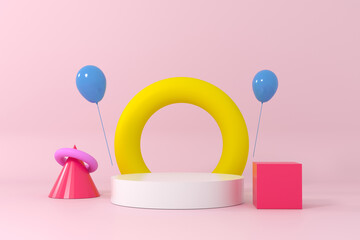 kids Product display podium 3d with clouds on pastel cartoon background