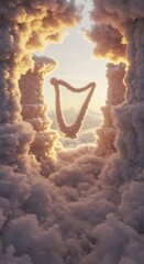 Obraz premium Musical instrument formed from celestial vapor hangs amidst sunlit atmospheric formations