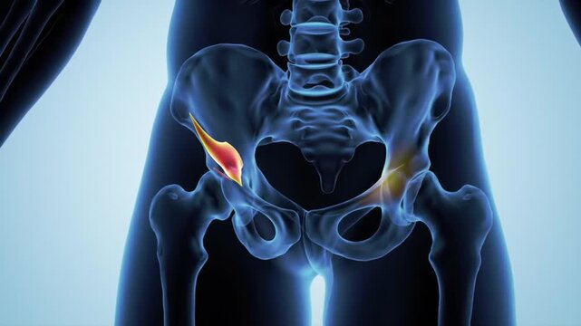 Human Pelvis Anatomy Animation Highlighting Hip Joint and Muscle Movement