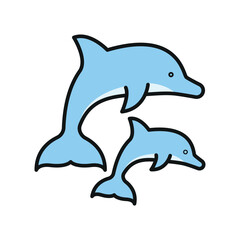 Obraz premium Two Dolphin icon for tropical ocean and underwater theme visuals.