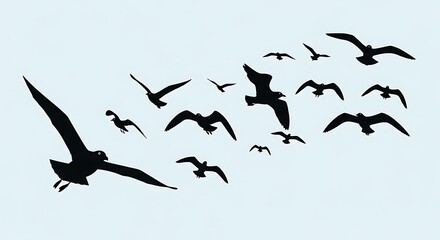 Fototapeta premium Flock of Birds Flying in Formation Across a Clear Sky.