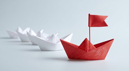 Paper boats, leadership concept