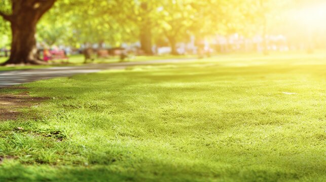 blurred. Tranquil park at sunset with warm golden hues, creating a peaceful natural landscape. inspiring travel planning, travel magazines, designed for travel destination branding.