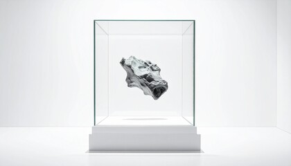 Floating Artifact A Stone Relic Suspended in Glass Case