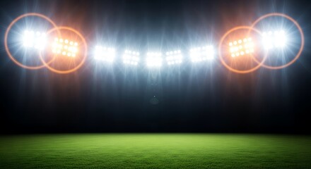 Bright stadium lights illuminate the green field for an exciting game night