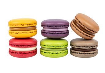 Fototapeta premium Colorful macarons stacked and floating a delightful sweet treat on transparent background
