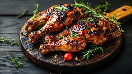Southern bbq chicken composition on dark wooden background