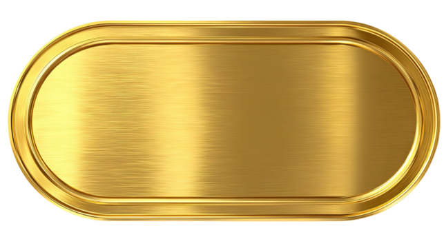 golden shiny blank metal nameplate isolated on transparent white background