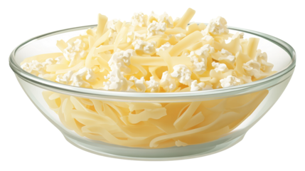 Variety of dried pasta shapes displayed in a white container on a white