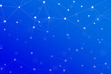 Interconnected Data Network for Digital Intelligence, White dots and lines form abstract web on blue gradient
