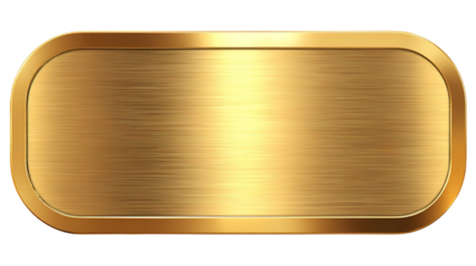 golden shiny blank metal nameplate isolated on transparent white background