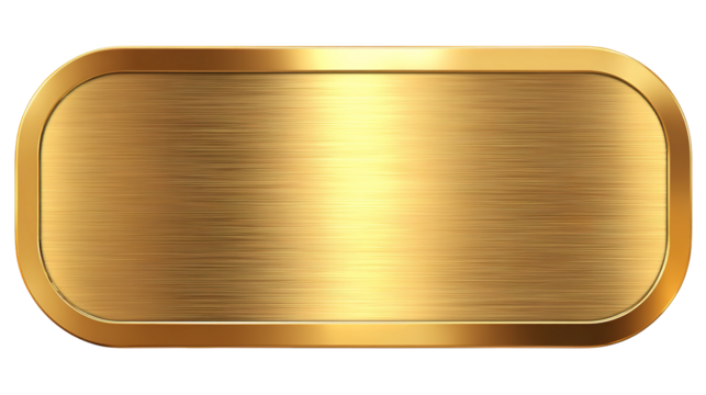 golden shiny blank metal nameplate isolated on transparent white background