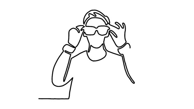 continuous line animation of man wear sunglasses