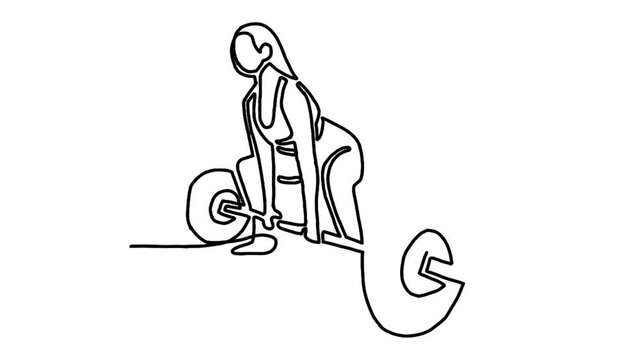 Continue line animation of woman lifting barbell