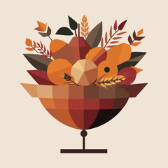 Thanksgiving Day vector illustration set with cozy family dinner, harvest table, autumn leaves, cornucopia, and gratitude lettering art
