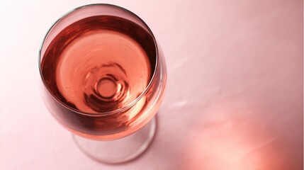 brut. Glass of rose sparkling wine on a pastel pink background, captured from above with soft shadows and studio lighting. bar promotions.