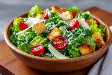 Caesar salad with fresh romaine lettuce cherry tomatoes and croutons