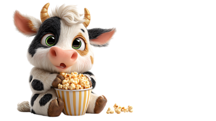 cow toy with popcorns isolated on white