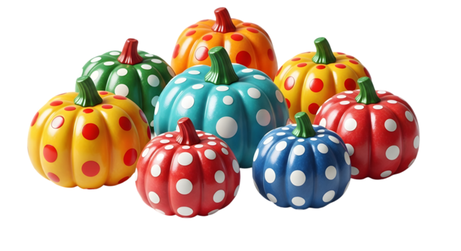 Cheerful colorful pumpkins with polka dots offer a whimsical touch for autumn decorating, perfect for adding a splash of fun to Halloween and Thanksgiving celebrations this season