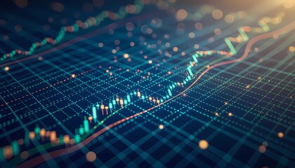 Modern trading concept with colorful forex chart, investment growth indicators, and financial statistics visualization