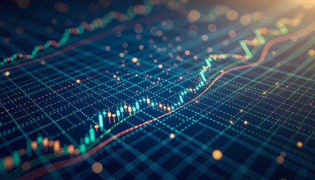 Modern trading concept with colorful forex chart, investment growth indicators, and financial statistics visualization - Powered by Adobe