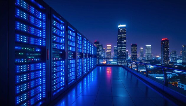 Dramatic architecture showcases global technology and information storage