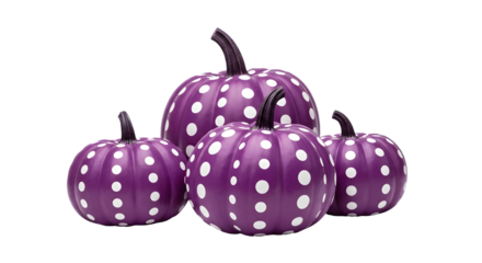 Stylish Halloween decor featuring a collection of purple pumpkins with white polka dots, perfect for seasonal celebrations and autumn festivities, a unique twist on traditional fall themes
