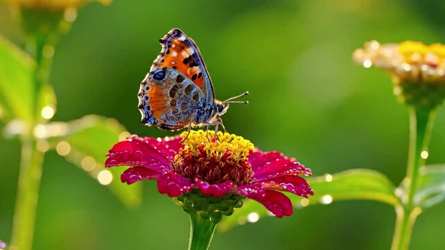 Exploring the microscopic world within a garden, revealing intricate details of plant structures and the hidden life of small creatures through extreme close up shots.