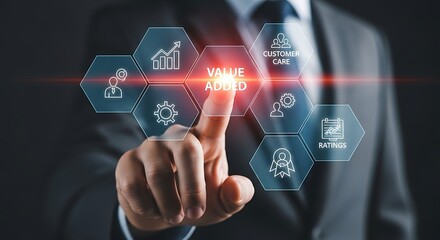 Obraz premium Business person touching value added icons