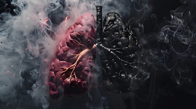 3d illustration of human lungs showing harmful effects of lung cancer and smoking representing medical awareness and prevention