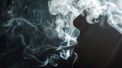 Dark conceptual illustration showing cigarette smoke forming human lungs symbolizing lung cancer awareness and health prevention