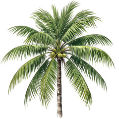 Obraz premium A lush green coconut palm tree with coconuts against a black background