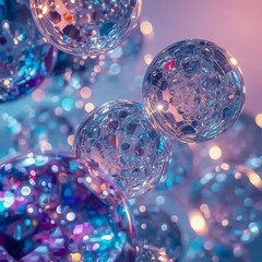 Sparkling crystal spheres with vibrant bokeh lights create a magical, luxurious, and celebratory atmosphere perfect for festive events and upscale branding.