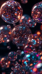 Captivating abstract bokeh orbs shimmer with vibrant, futuristic digital light, creating a mesmerizing, dynamic, and modern visual spectacle perfect for tech or celebration themes.
