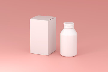  pill bottle and paper box 3d mockup image for medicine product showcase