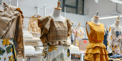 Fashionable Dresses Displayed in Clothing Store Showroom