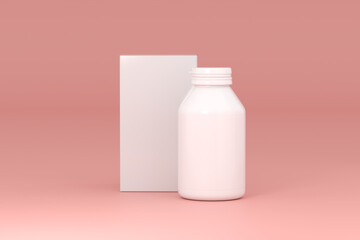  pill bottle and paper box 3d mockup image for medicine product showcase