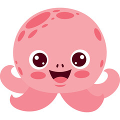 Cute Pink Octopus With Big Eyes Smiling Open Mouth And Pink Spots On Head With Transparent Background In A Playful Pose