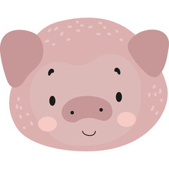 Cute Pink Pig Face with Speckles and Rosy Cheeks on a Transparent Background