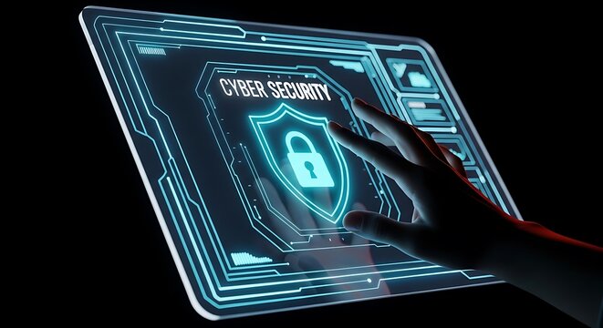 Cyber security lock on futuristic screen - Powered by Adobe