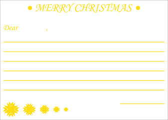 Vector illustration of a gold "Merry Christmas" postcard