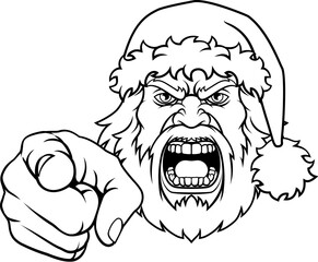 An angry Santa Claus father Christmas cartoon character mascot pointing