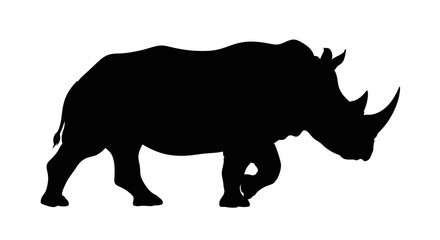 Silhouette of a Powerful Rhinoceros Walking on a White Background