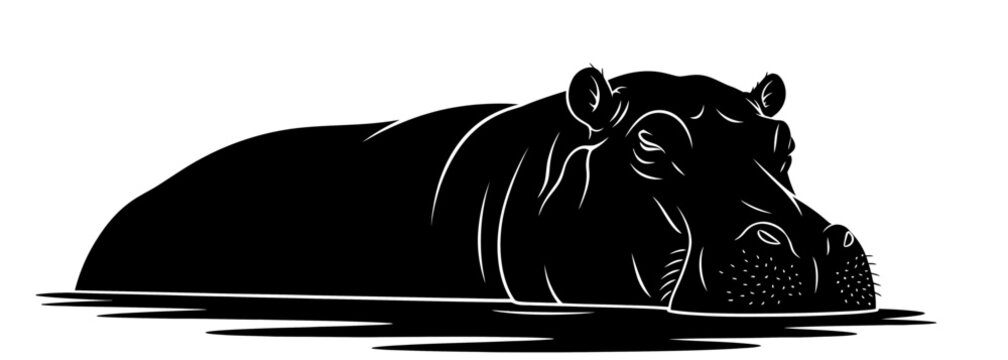 Silhouette of a Hippo in Water Vector Illustration for Wildlife and Nature Design