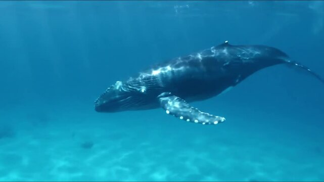 Whale Breaching Capturing the raw power and spectacle of a whale leaping out of the water against the vast ocean backdrop. Majestic, serene, powerful, awe inspiring, natural, wild, peaceful.