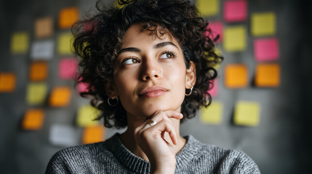 Sticky Note Post It Board Office. Business people meeting at office and use post it notes to share idea. Brainstorming concept. Sticky note on glass wall or blackboard. Set of colorful blank notes. - Powered by Adobe