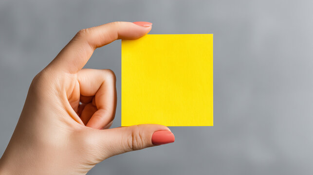 Women hand hold yellow adhesive note