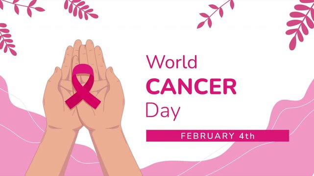 World cancer day loop animation. World cancer day animation showing support against cancer suitable for social media posts, awareness campaigns, healthcare articles, and medical presentations.