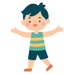 Happy smiling boy standing cartoon character flat color vector illustration template design